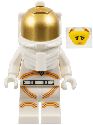 Lego Astronaut - Female, White Spacesuit with Orange Lines, Closed Mouth Smile Minifigure (cty1064)