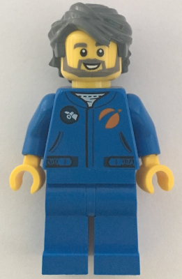 Lego Astronaut - Male, Blue Jumpsuit, Dark Bluish Gray Hair and Full Angular Beard, Open Mouth Smile Minifigure (cty1068)