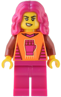 Lego Gaming Tournament Participant - Female, Orange T-Shirt with Fist, Magenta Legs, Magenta Hair Minifigure (cty1540)