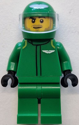 Lego Formula 1 Driver, Aston Martin - Male, Green Racing Suit and Helmet, Trans-Clear Visor, Stubble Minifigure (cty1837)
