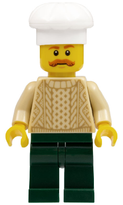 Lego Chef - Tan Knit Sweater, Dark Green Legs, Bushy Moustache Minifigure (hol129)