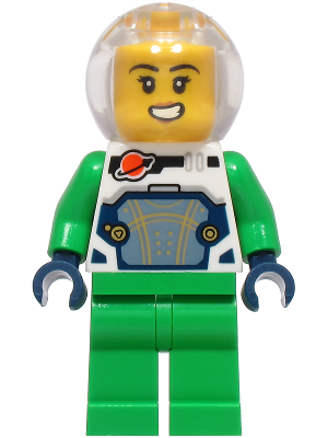 Lego Astronaut - Female, White Spacesuit with Bright Green Arms, Bright Green Legs, Trans-Clear Fishbowl Helmet Minifigure (idea272)