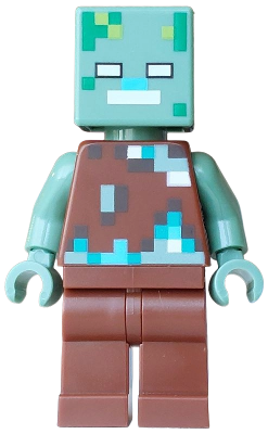 Lego Drowned Zombie - Dark Brown, Dark Turquoise, Green, Sand Green, White, Medium Azure Pixelated Vest Minifigure (min281)